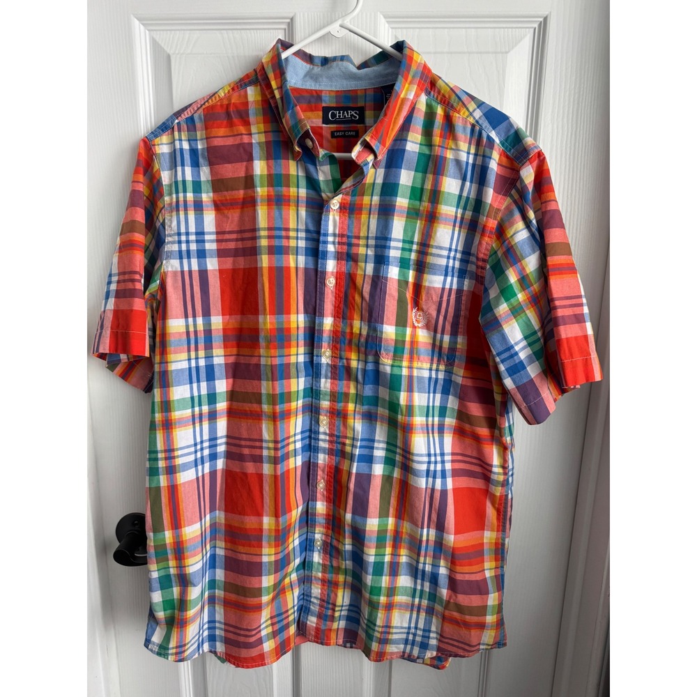 Chaps‎ Men's Large Multicolor Plaid Short Sleeve Button Down Shirt Easy Care